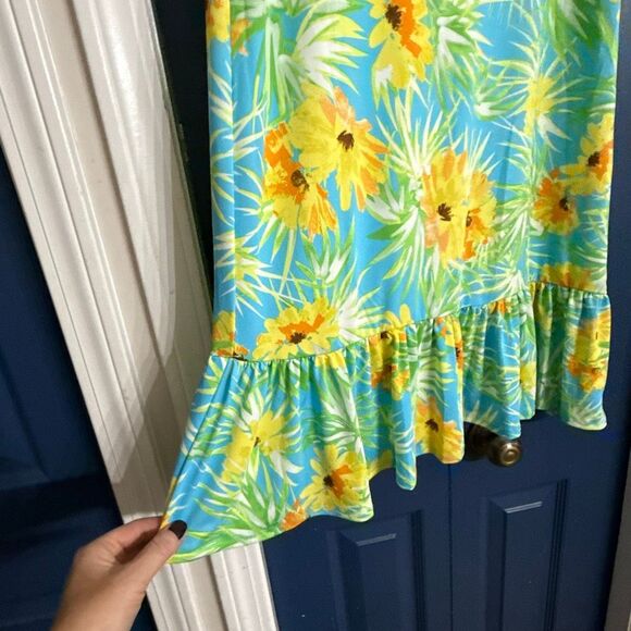 NY Collection Tropical Ruffle Hem Sleeveless Dress Size M NWOT - Picture 2 of 5